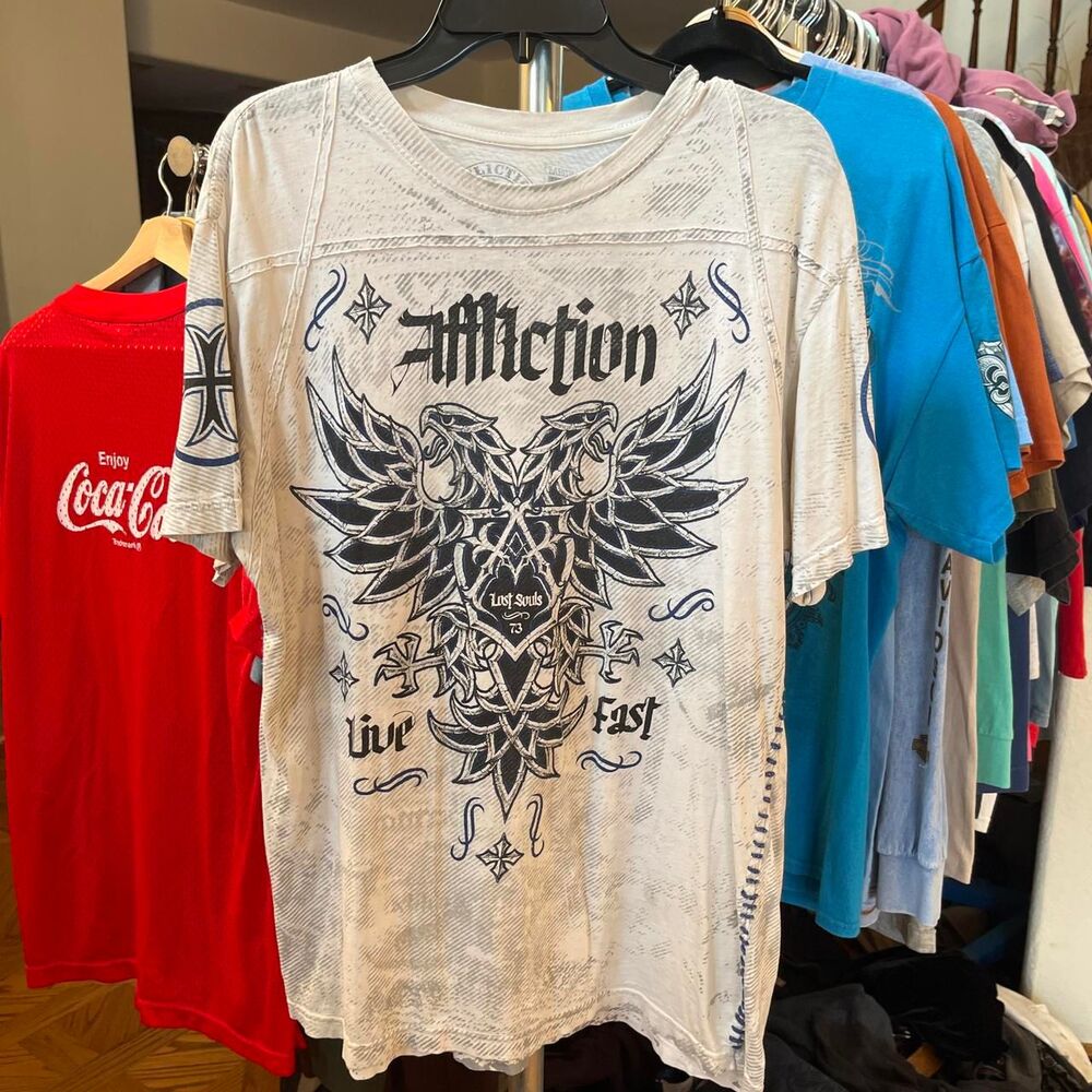 Affliction Jesse Pinkman Streetwear Thick Cotton Blue White and Black Grunge Tee
